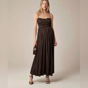 J Crew Collection Ruched Maxi Dress Luster Georgette in Deep Chocolate Size 10